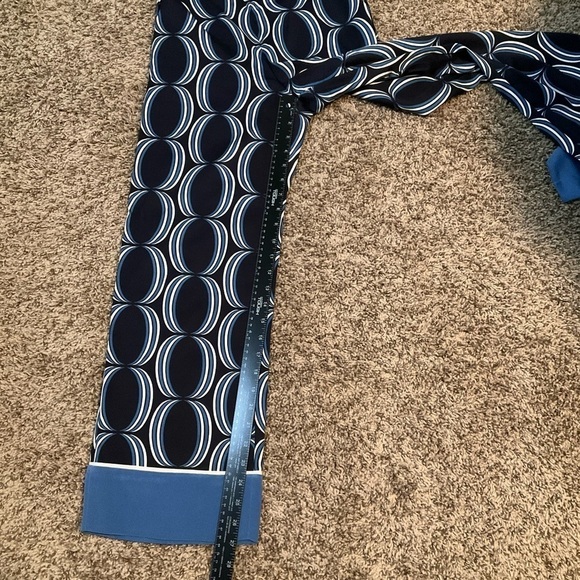 St John Geometric Blue Pull On Silk Pants Sz 2 Navy Resortwear - Picture 7 of 11